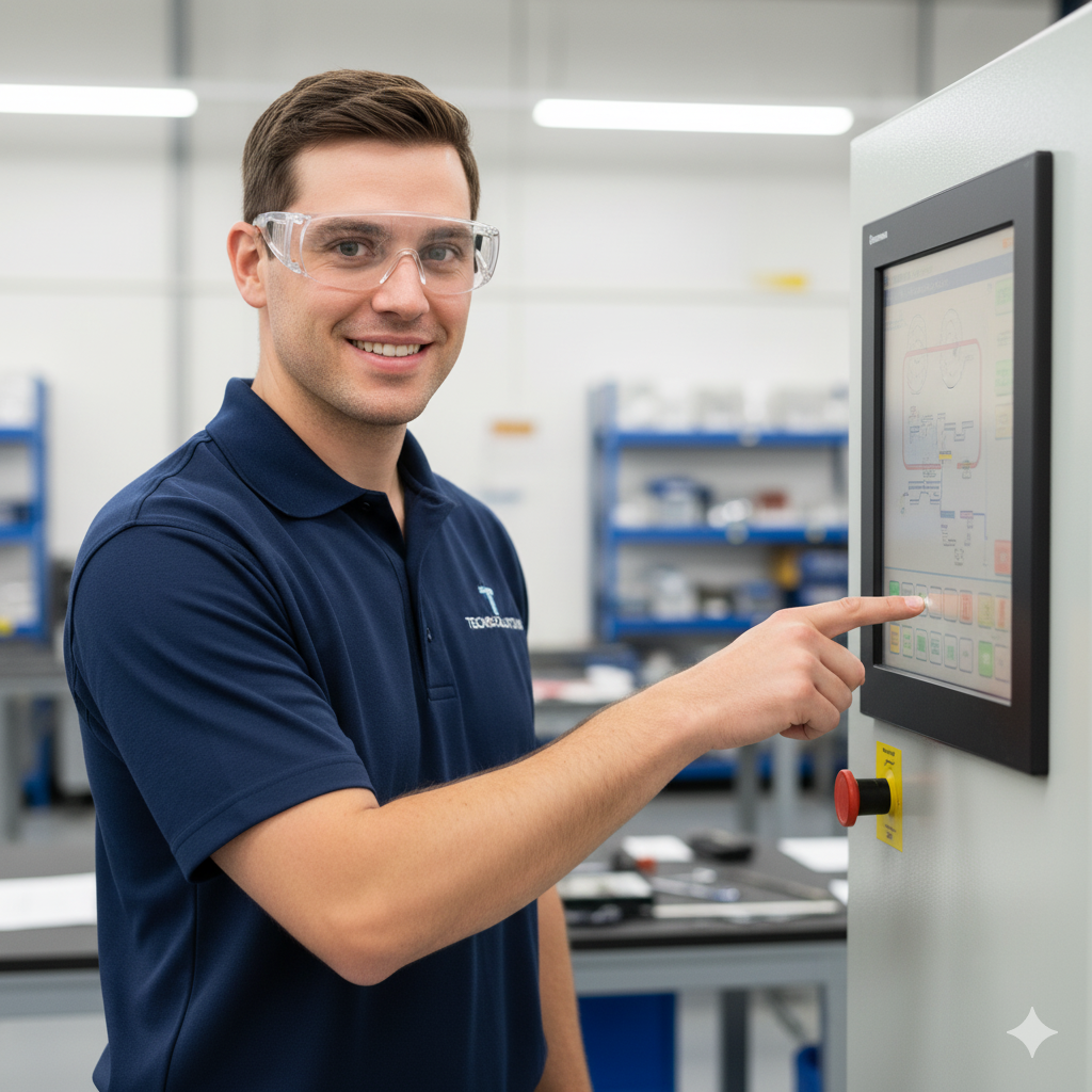 Engineer assisting with industrial equipment